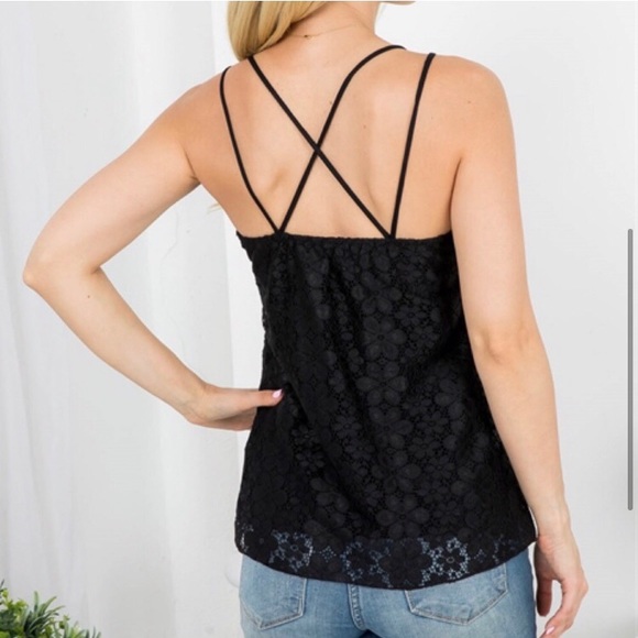USA made black lace women’s v neck summer cute tank top blouse - Picture 3 of 3